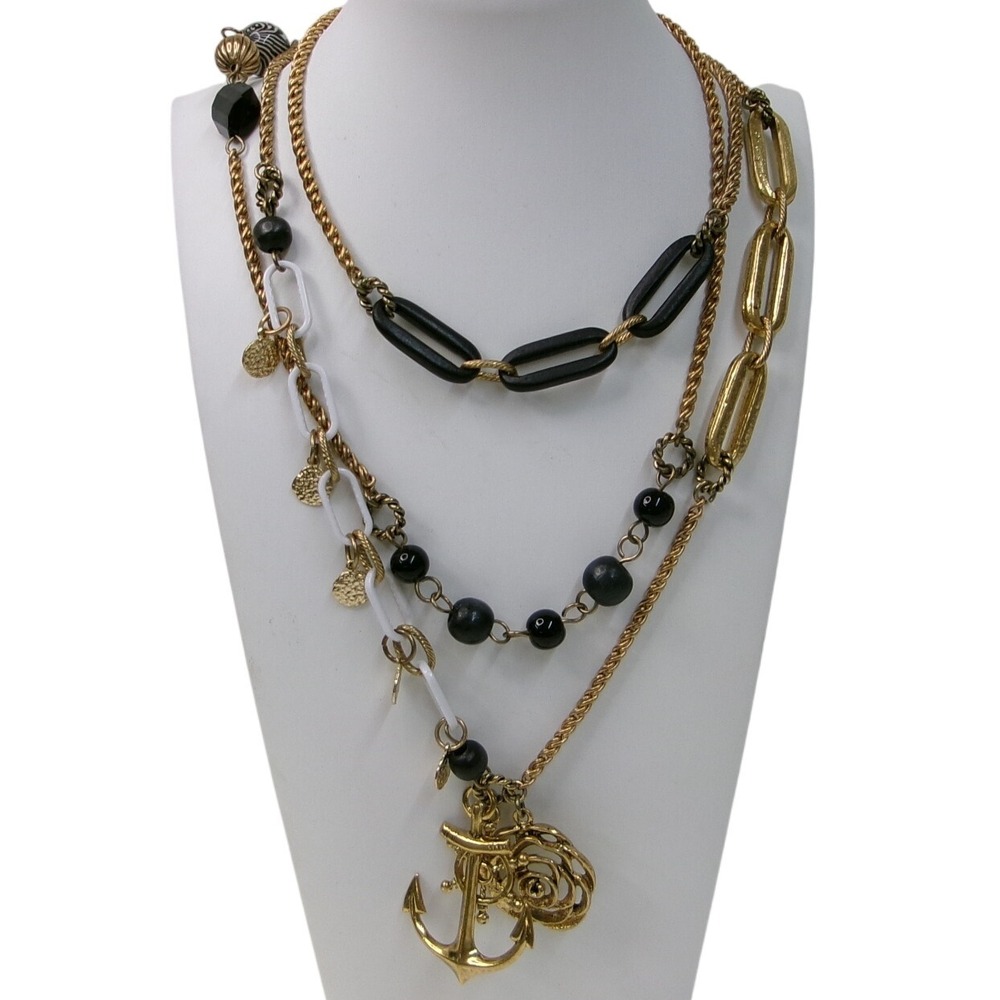 Vintage Nautical Themed 54" Long Necklace Anchor Charm